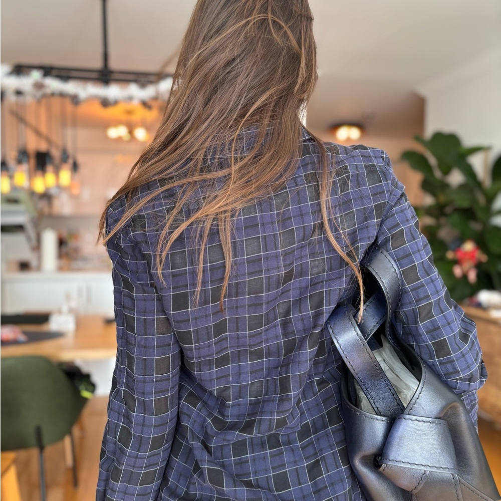 Fitted Classic Navy and Black Plaid Shirt Women’s size US6-8